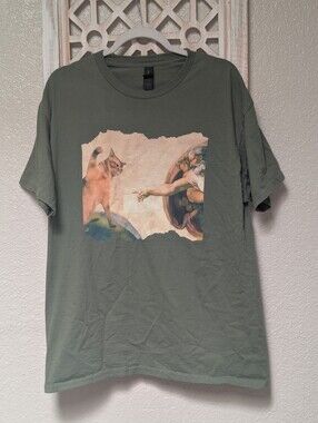 The Divine Swipe funny cat t-shirt humor parody mens unisex XL green casual gift